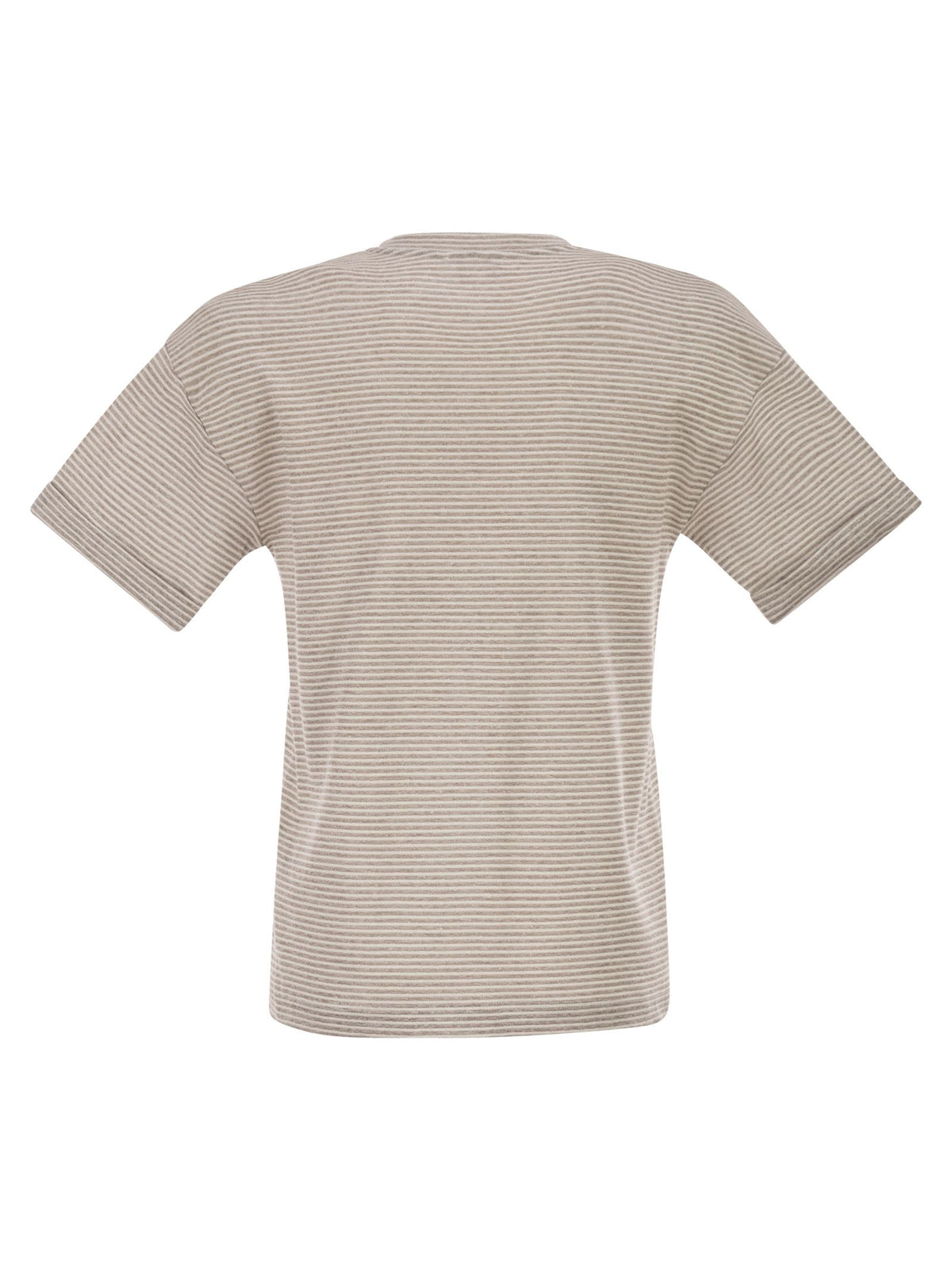 Peserico Women Striped Linen And Cotton T-Shirt With Luminous Yarns