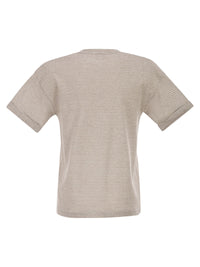 Peserico Women Striped Linen And Cotton T-Shirt With Luminous Yarns