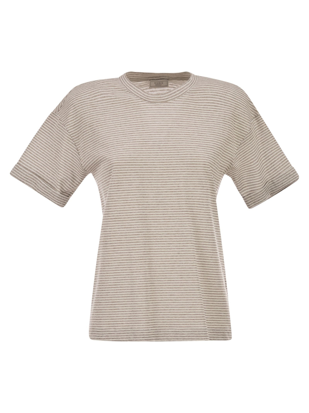 Peserico Women Striped Linen And Cotton T-Shirt With Luminous Yarns