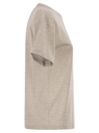 Peserico Women Striped Linen And Cotton T-Shirt With Luminous Yarns
