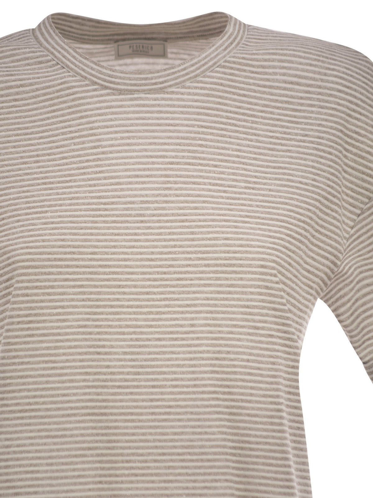 Peserico Women Striped Linen And Cotton T-Shirt With Luminous Yarns