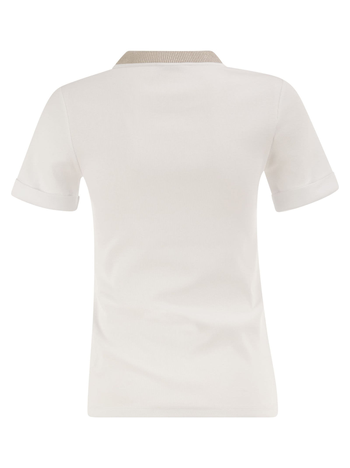 Peserico Women Stretch Cotton Jersey T-Shirt With Lamé Knit Neckline