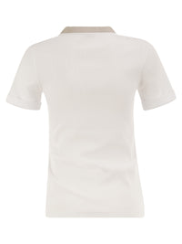 Peserico Women Stretch Cotton Jersey T-Shirt With Lamé Knit Neckline