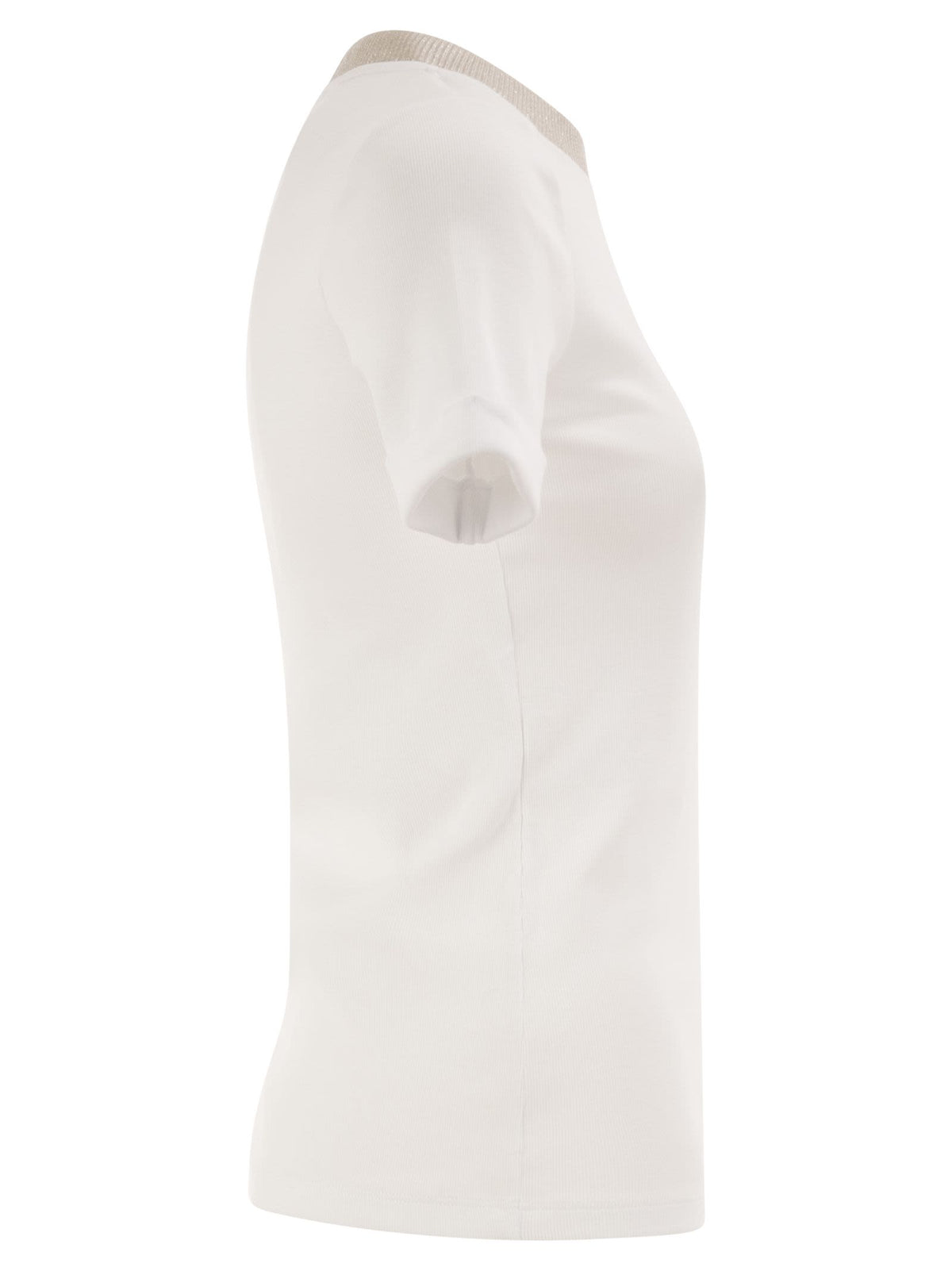Peserico Women Stretch Cotton Jersey T-Shirt With Lamé Knit Neckline