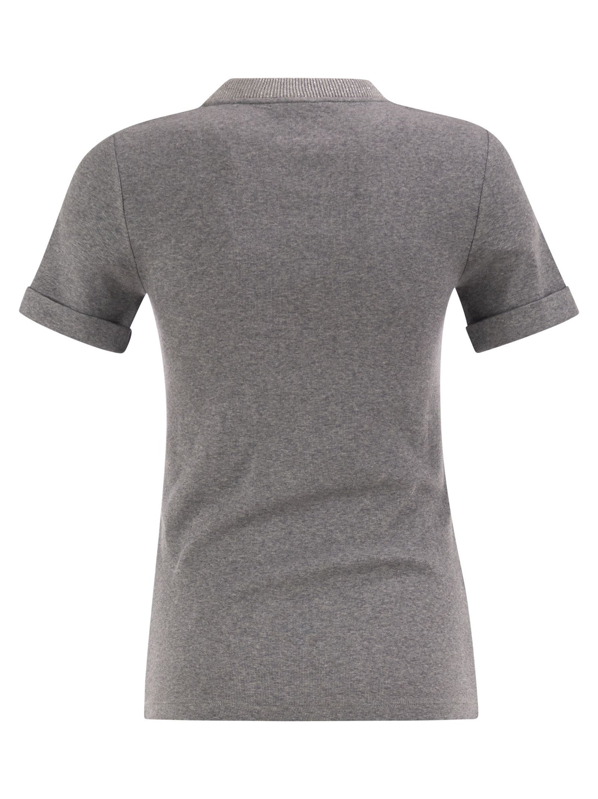 Peserico Women Stretch Cotton Jersey T-Shirt With Lamé Knit Neckline