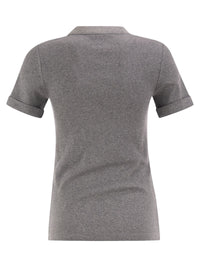 Peserico Women Stretch Cotton Jersey T-Shirt With Lamé Knit Neckline