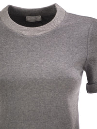 Peserico Women Stretch Cotton Jersey T-Shirt With Lamé Knit Neckline
