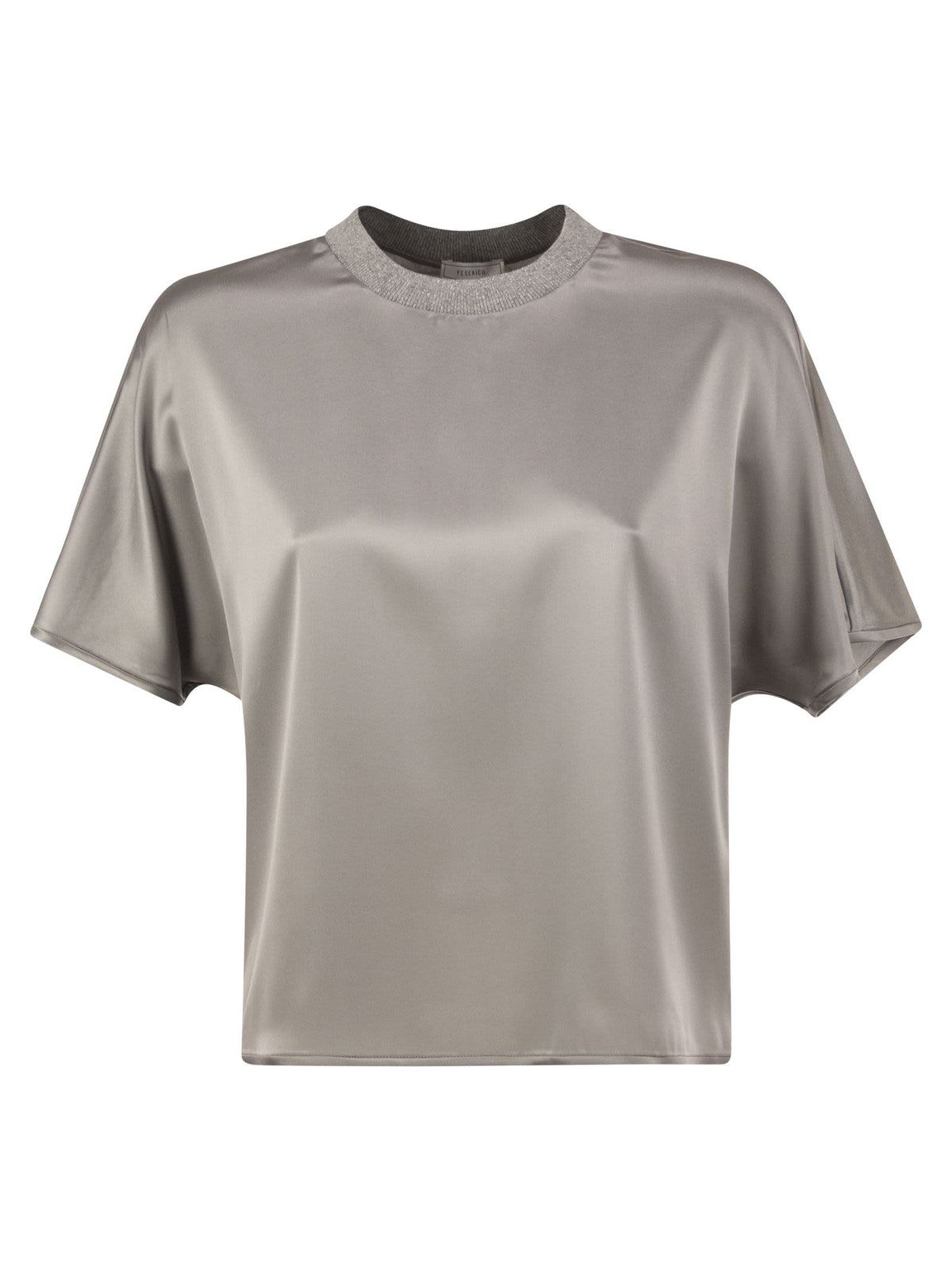 Peserico Women Stretch Silk Blouse With Lurex Knit Neckline