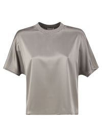 Peserico Women Stretch Silk Blouse With Lurex Knit Neckline