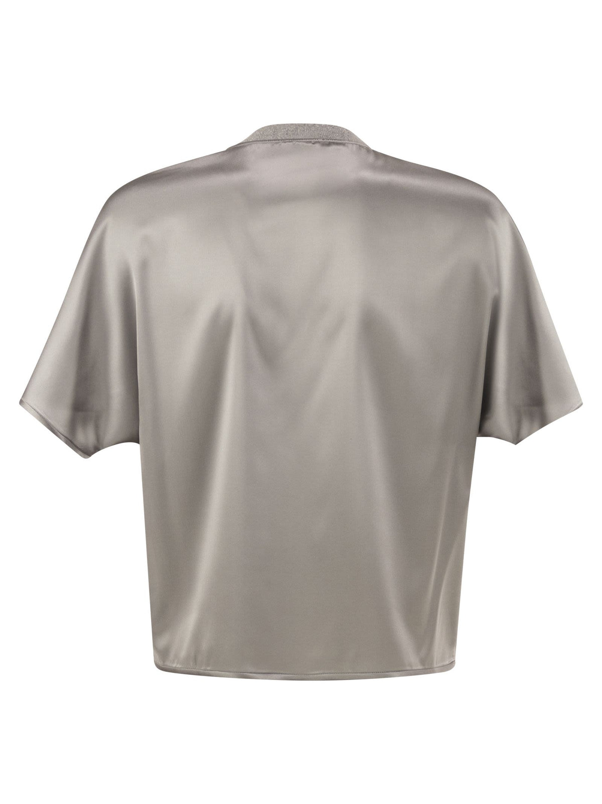 Peserico Women Stretch Silk Blouse With Lurex Knit Neckline