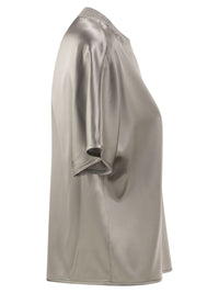Peserico Women Stretch Silk Blouse With Lurex Knit Neckline