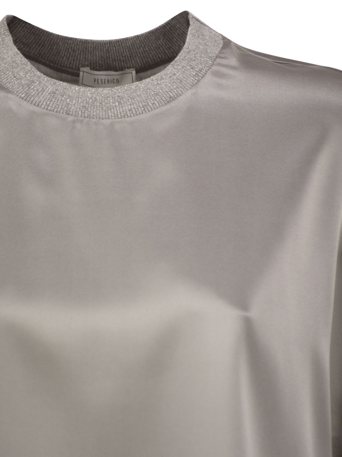 Peserico Women Stretch Silk Blouse With Lurex Knit Neckline