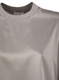 Peserico Women Stretch Silk Blouse With Lurex Knit Neckline