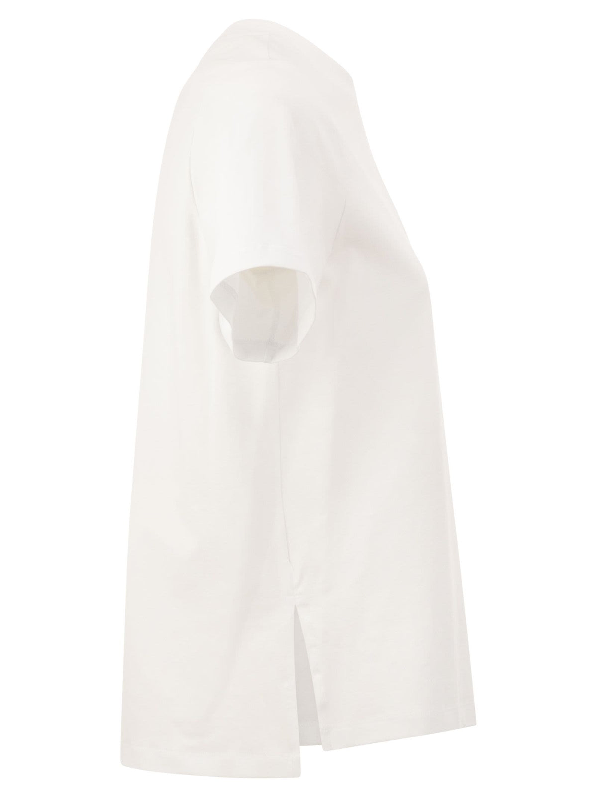 Peserico Women Stretch Cotton T-Shirt With Punto Luce Chest Pocket Detail