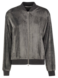 Peserico Women Stretch Corded Velvet Bomber Jacket With Silk Details