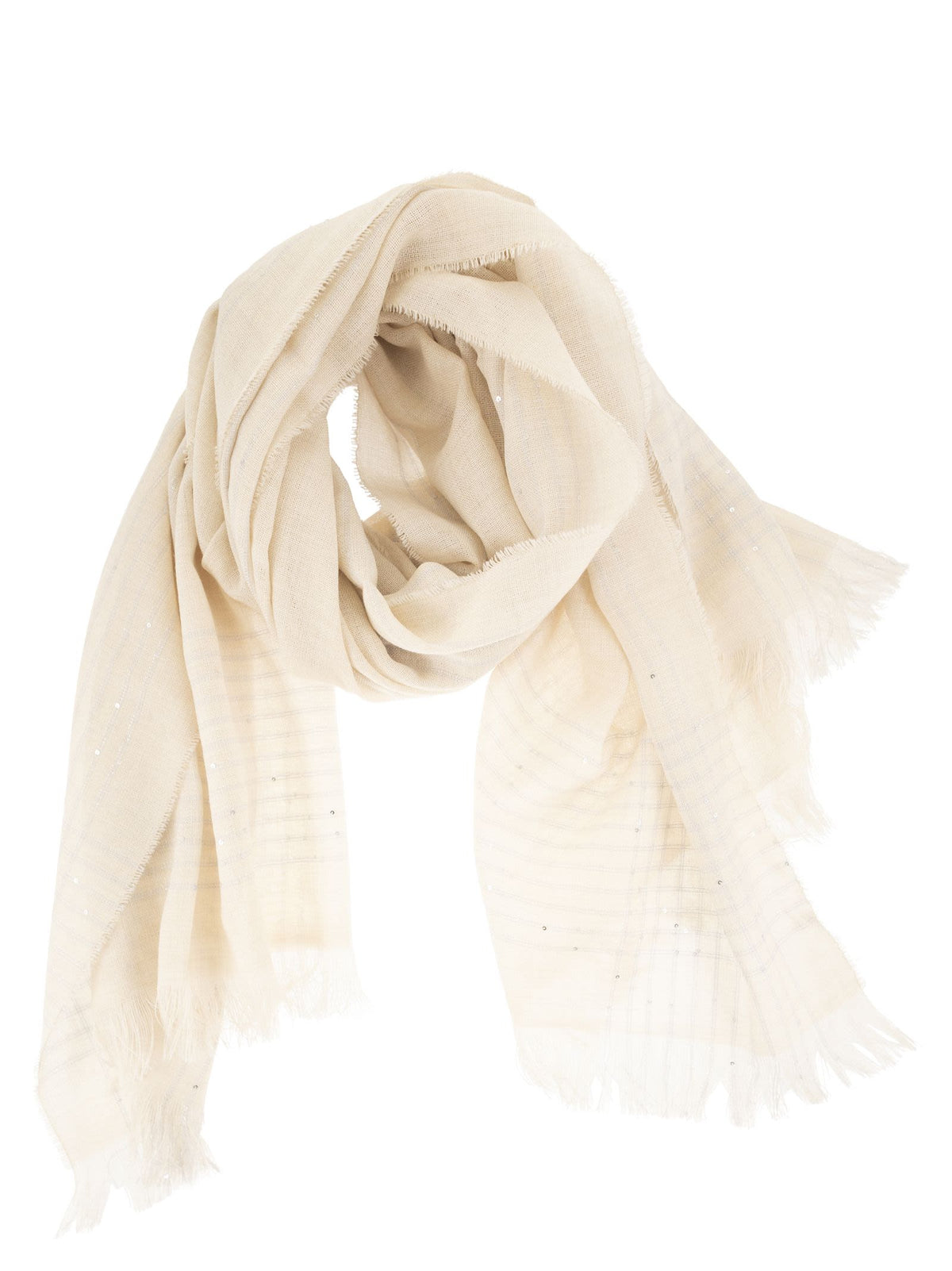 Peserico Women Virgin Wool Scarf With Check Pattern, Sequins And Lurex Details
