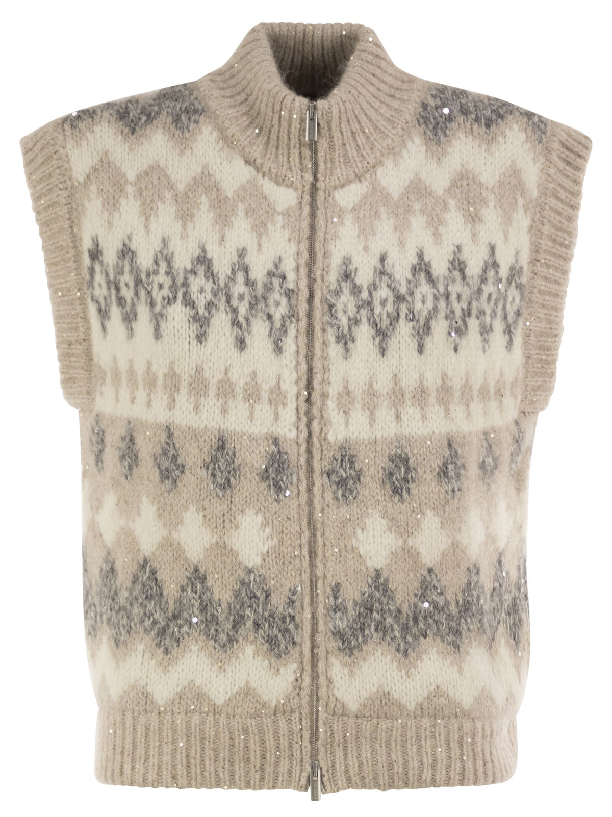 Peserico Women Jacquard Knitted Gilet In Alpaca Blend With Sequins