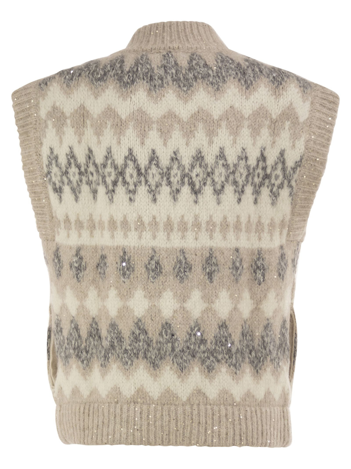 Peserico Women Jacquard Knitted Gilet In Alpaca Blend With Sequins
