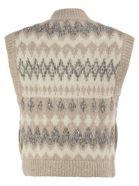 Peserico Women Jacquard Knitted Gilet In Alpaca Blend With Sequins