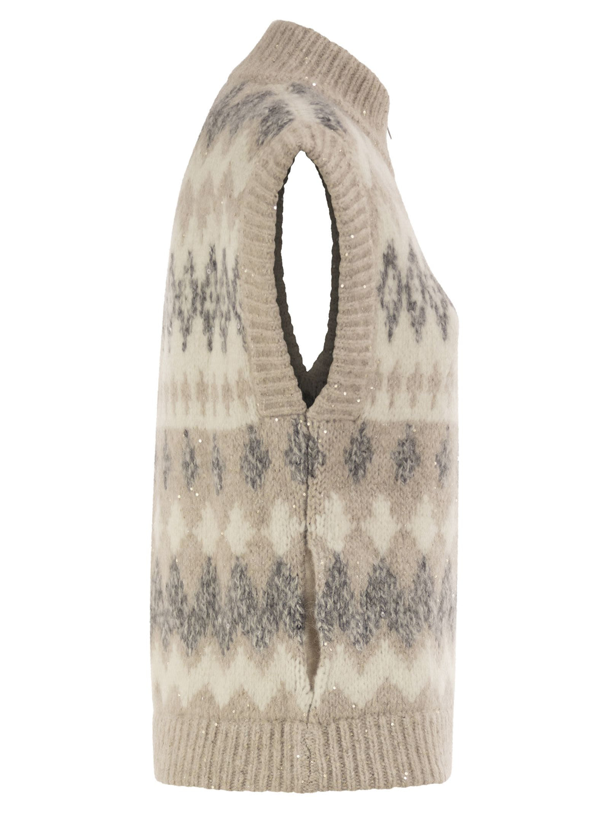 Peserico Women Jacquard Knitted Gilet In Alpaca Blend With Sequins