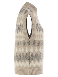 Peserico Women Jacquard Knitted Gilet In Alpaca Blend With Sequins