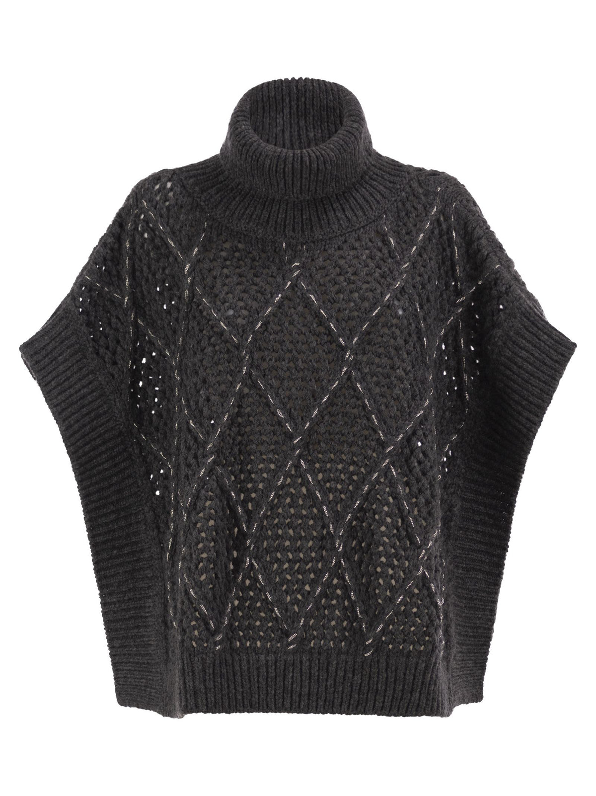 Peserico Women Virgin Wool Openwork Knit Roll-Neck Poncho