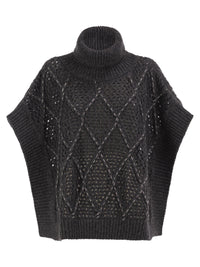 Peserico Women Virgin Wool Openwork Knit Roll-Neck Poncho