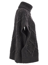 Peserico Women Virgin Wool Openwork Knit Roll-Neck Poncho