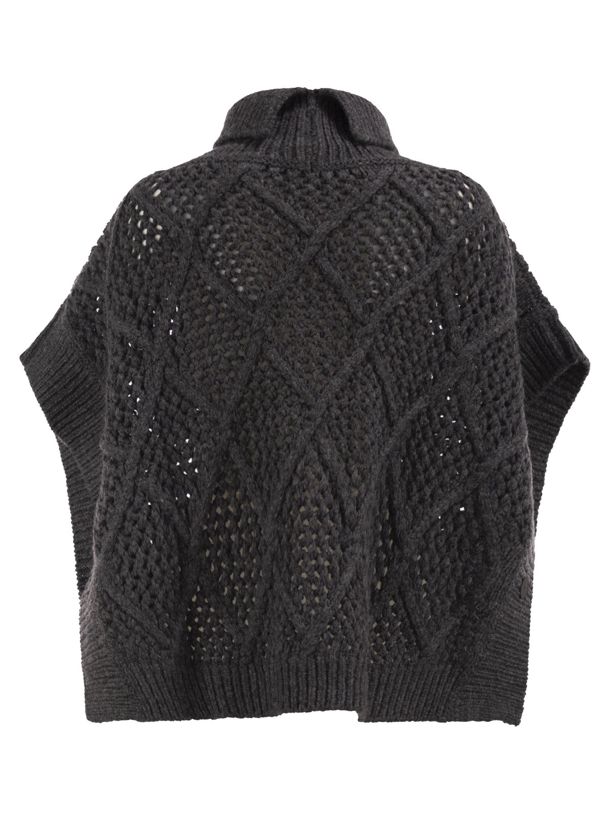 Peserico Women Virgin Wool Openwork Knit Roll-Neck Poncho