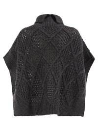 Peserico Women Virgin Wool Openwork Knit Roll-Neck Poncho