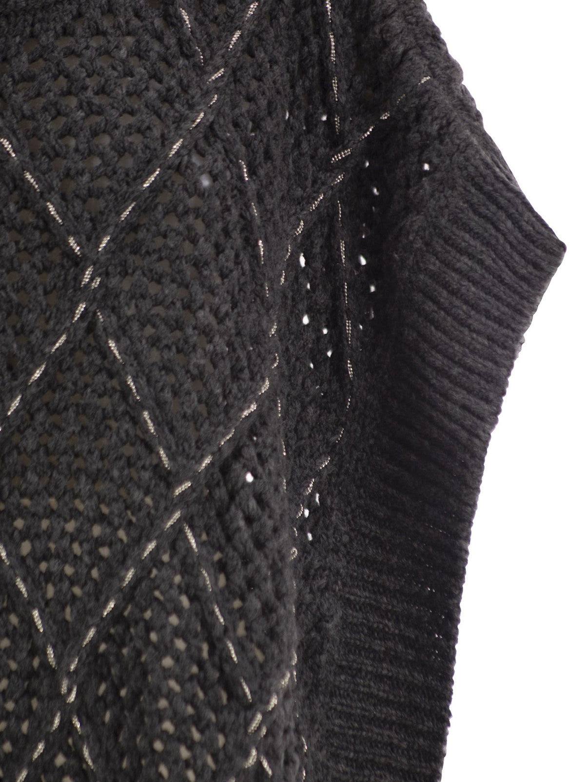 Peserico Women Virgin Wool Openwork Knit Roll-Neck Poncho