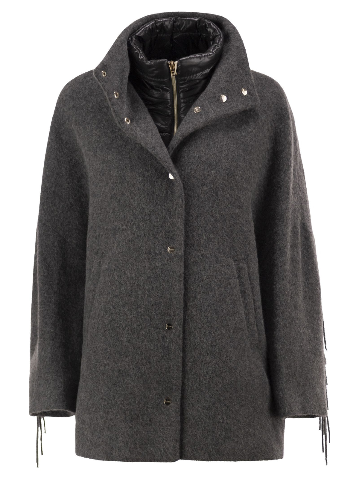 Herno Women Alpaca-Blend Coat With Fringes And Padded Insert