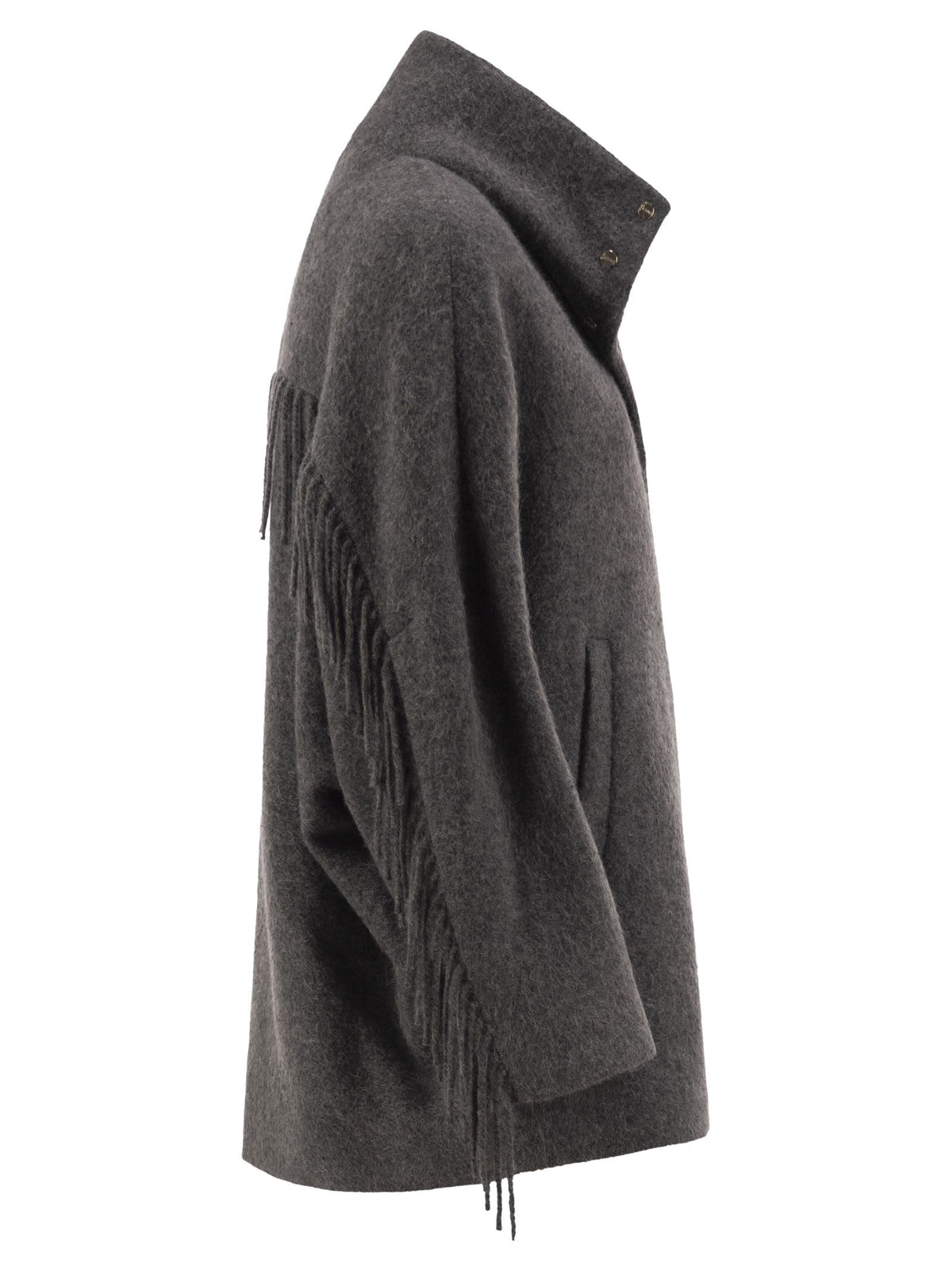 Herno Women Alpaca-Blend Coat With Fringes And Padded Insert