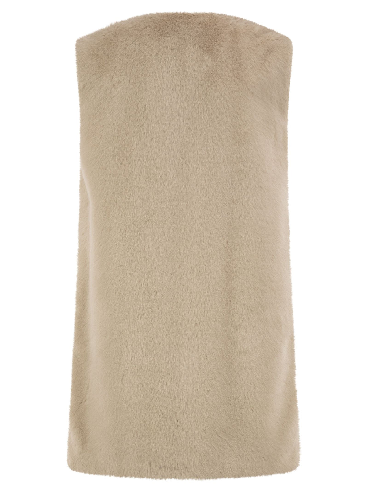 Herno Women Long Faux Fur-Effect Gilet With Round Neckline