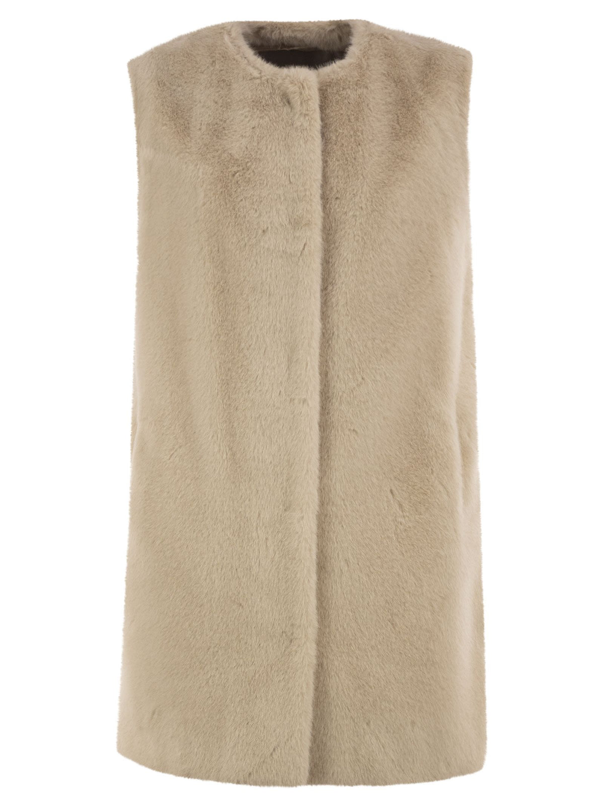 Herno Women Long Faux Fur-Effect Gilet With Round Neckline