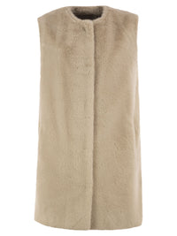 Herno Women Long Faux Fur-Effect Gilet With Round Neckline