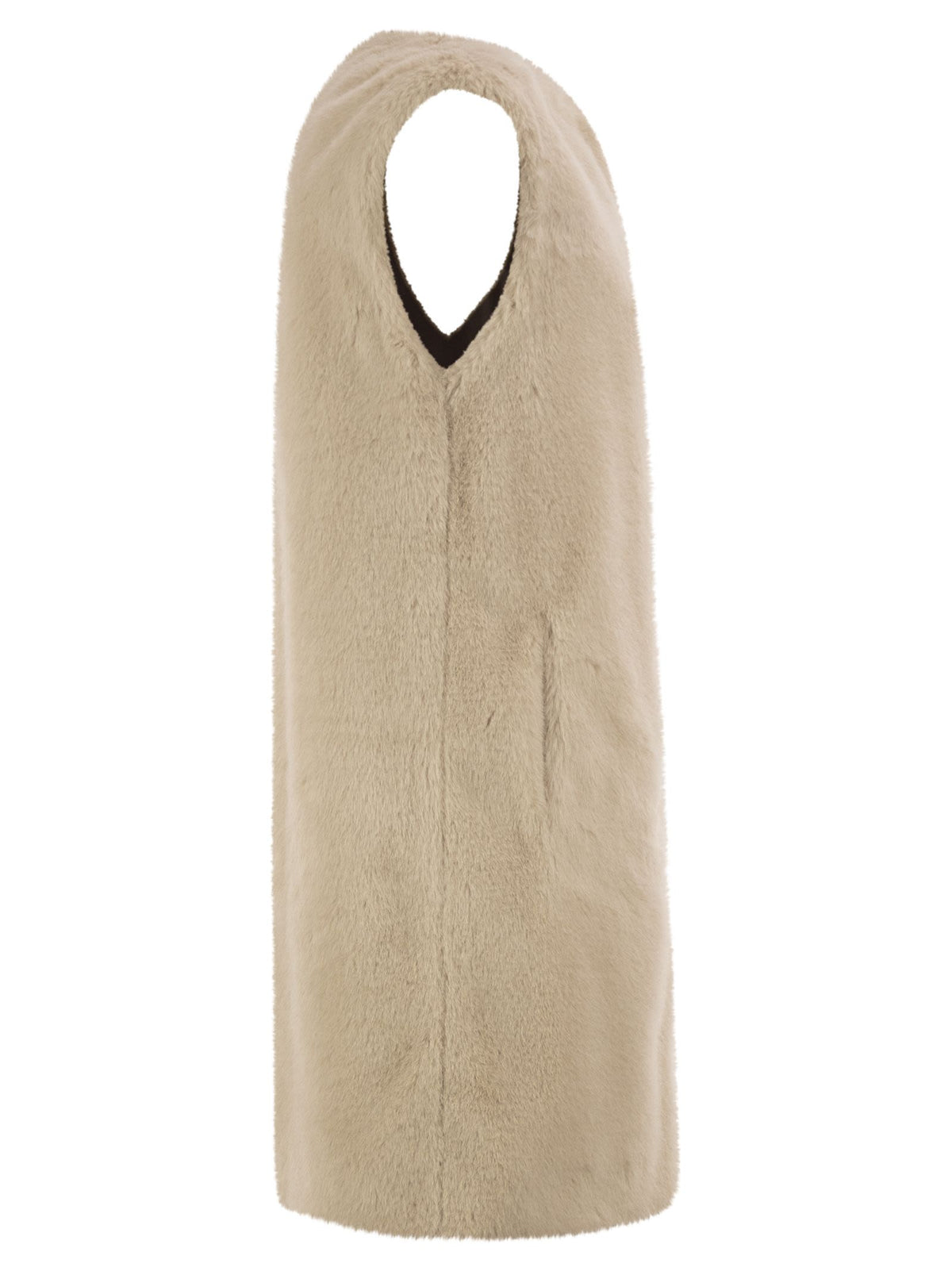 Herno Women Long Faux Fur-Effect Gilet With Round Neckline