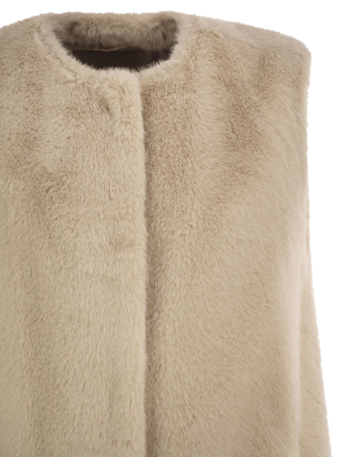 Herno Women Long Faux Fur-Effect Gilet With Round Neckline