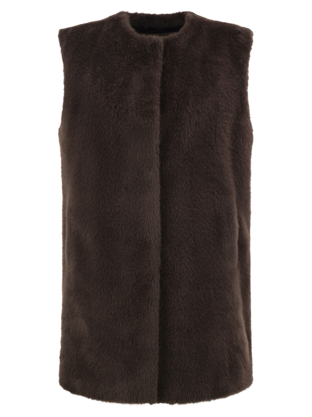 Herno Women Long Faux Fur-Effect Gilet With Round Neckline