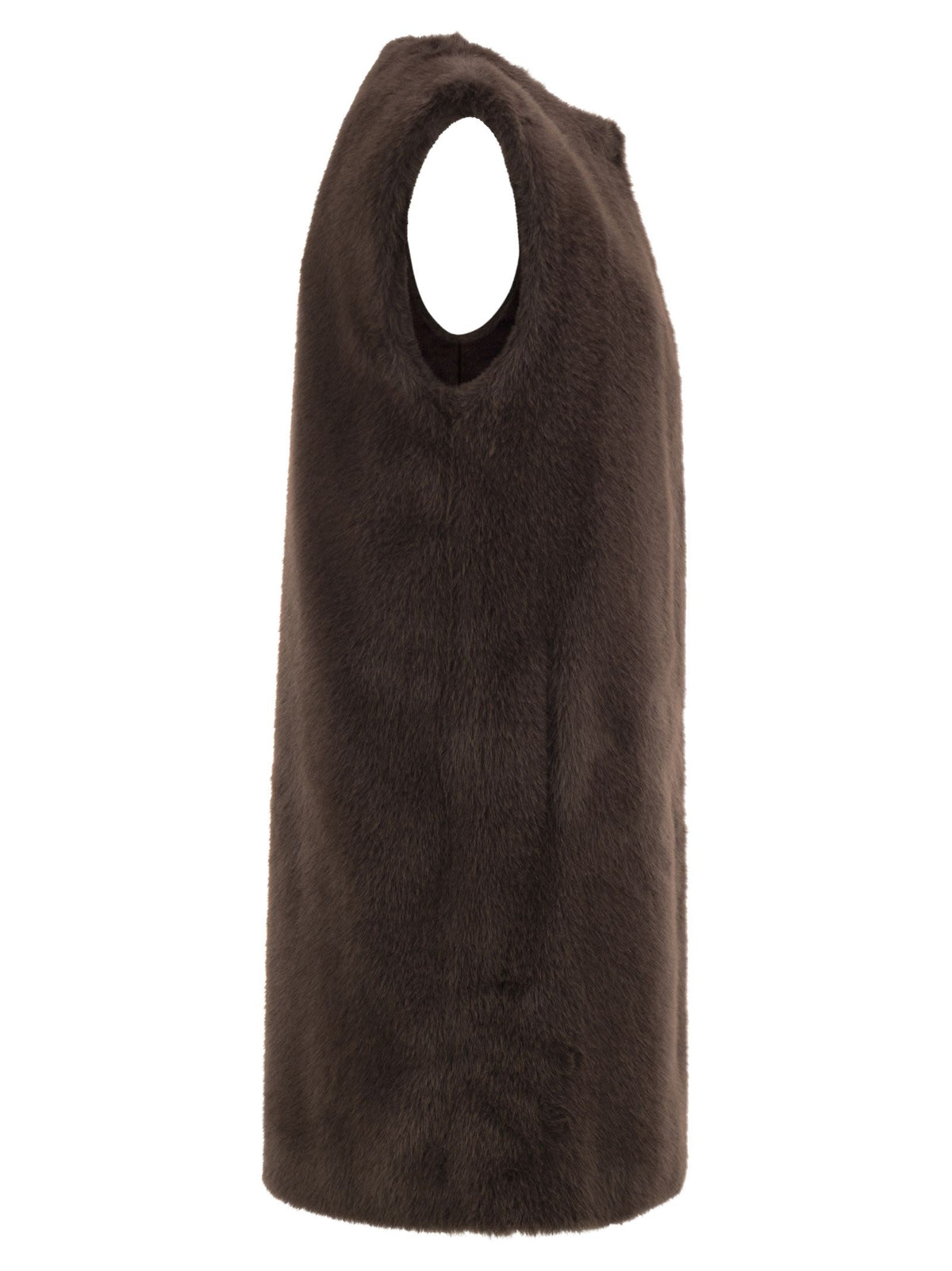 Herno Women Long Faux Fur-Effect Gilet With Round Neckline