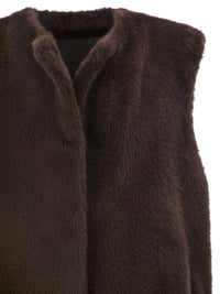 Herno Women Long Faux Fur-Effect Gilet With Round Neckline