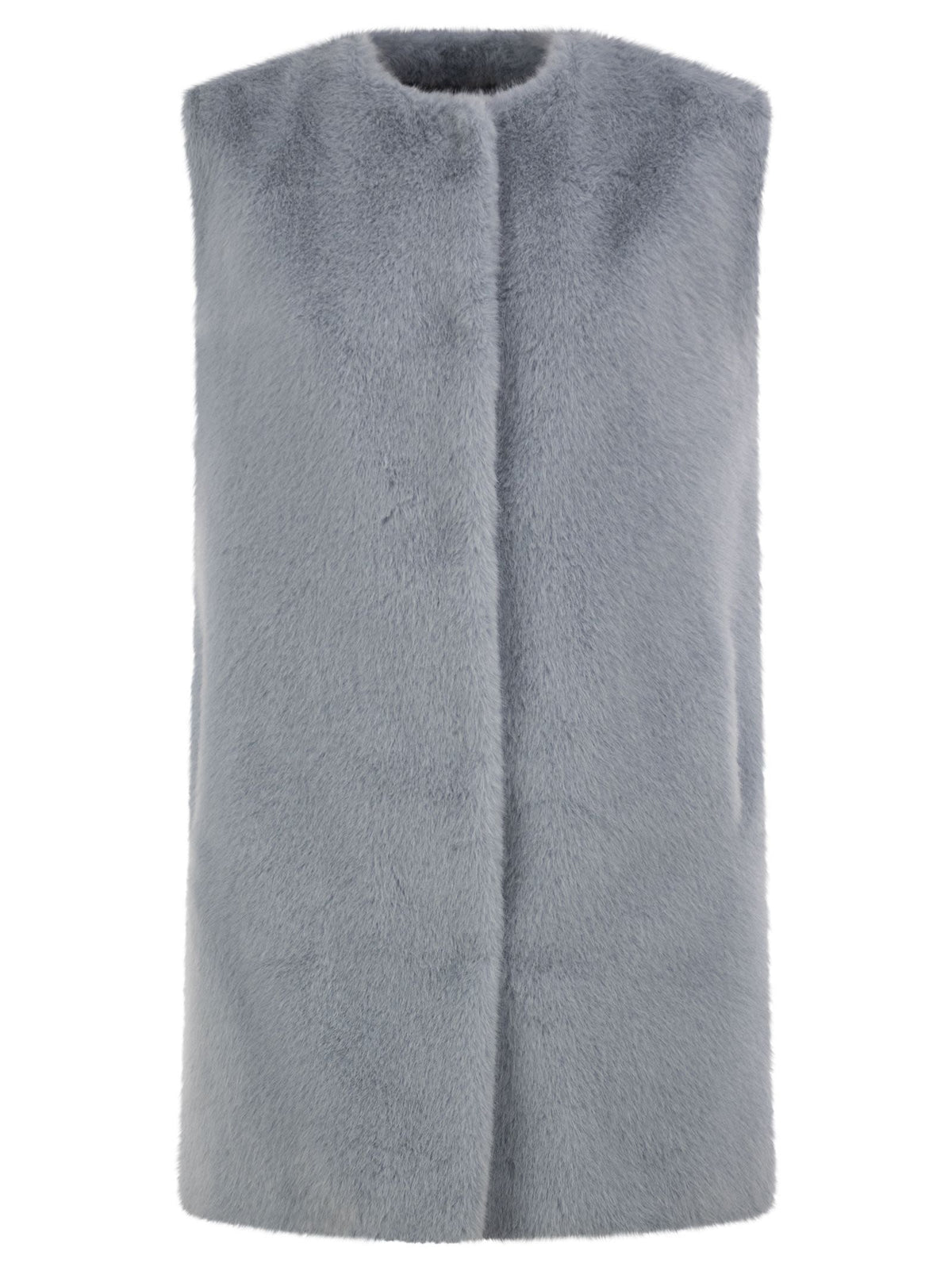 Herno Women Long Faux Fur-Effect Gilet With Round Neckline