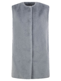 Herno Women Long Faux Fur-Effect Gilet With Round Neckline