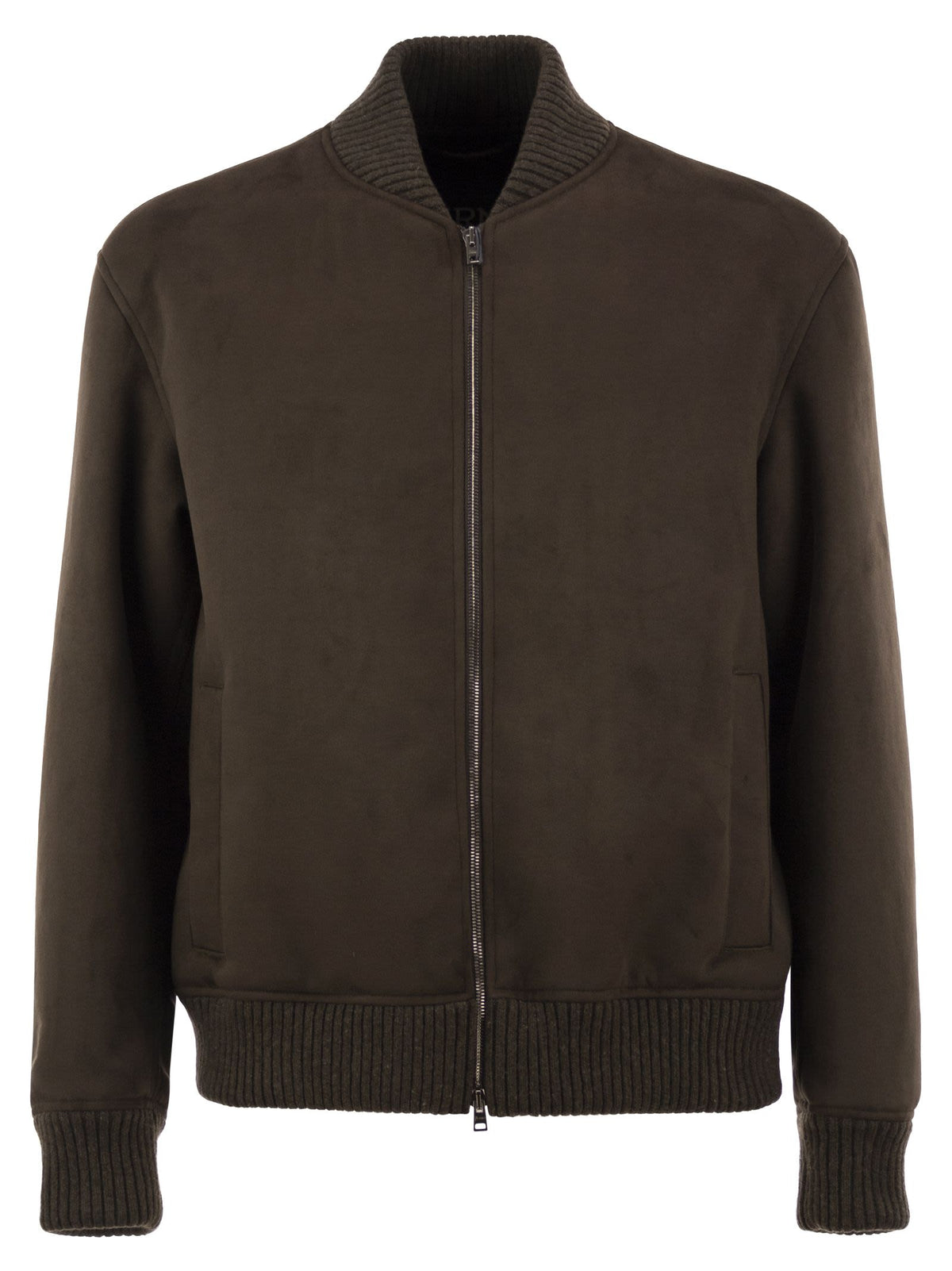 Herno Men Suede-Effect Bomber Jacket With Knitted Trims