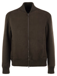 Herno Men Suede-Effect Bomber Jacket With Knitted Trims