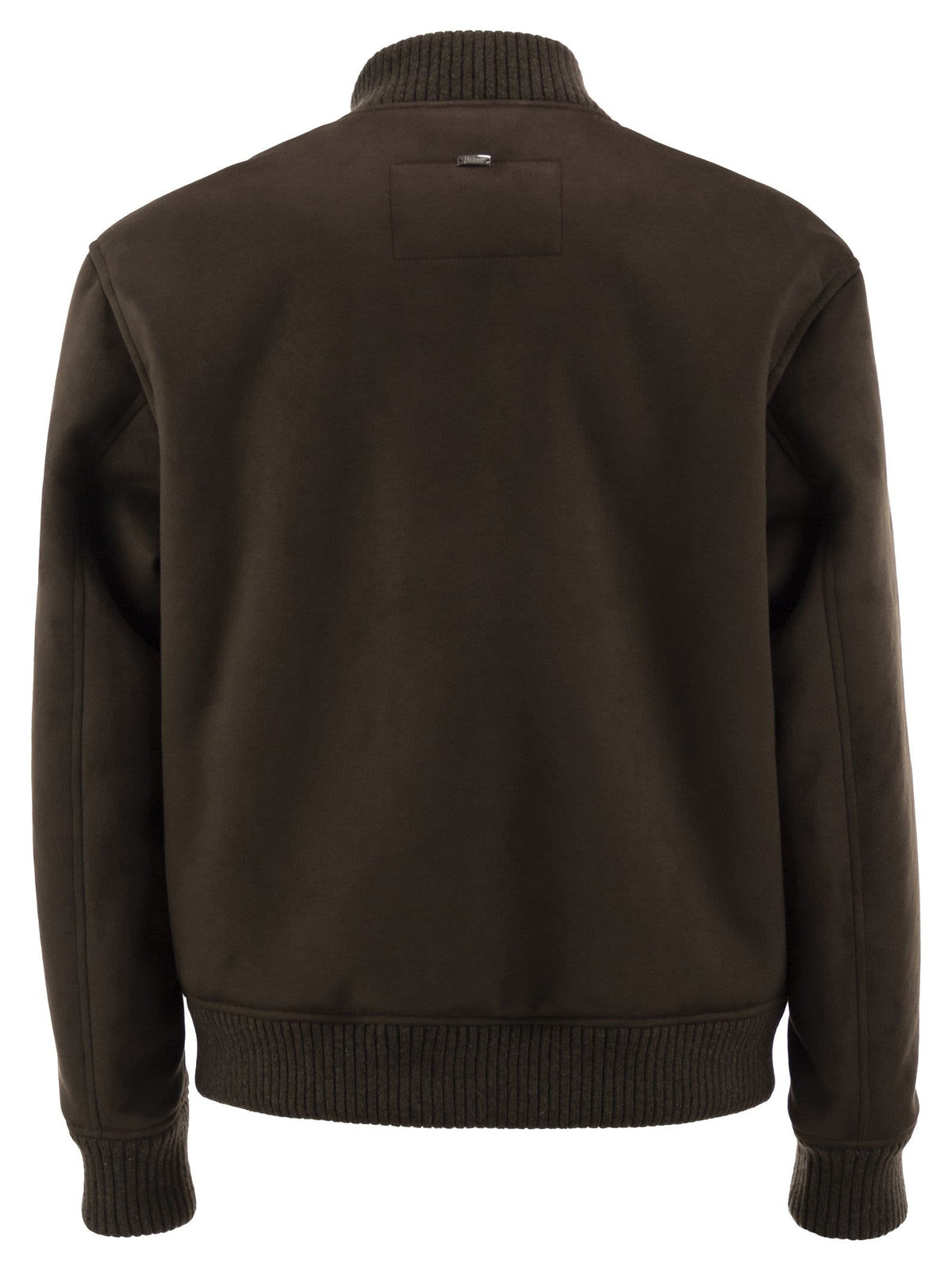 Herno Men Suede-Effect Bomber Jacket With Knitted Trims