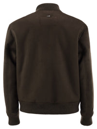 Herno Men Suede-Effect Bomber Jacket With Knitted Trims