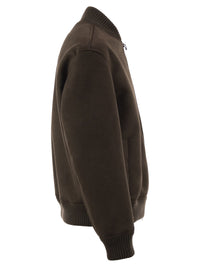 Herno Men Suede-Effect Bomber Jacket With Knitted Trims