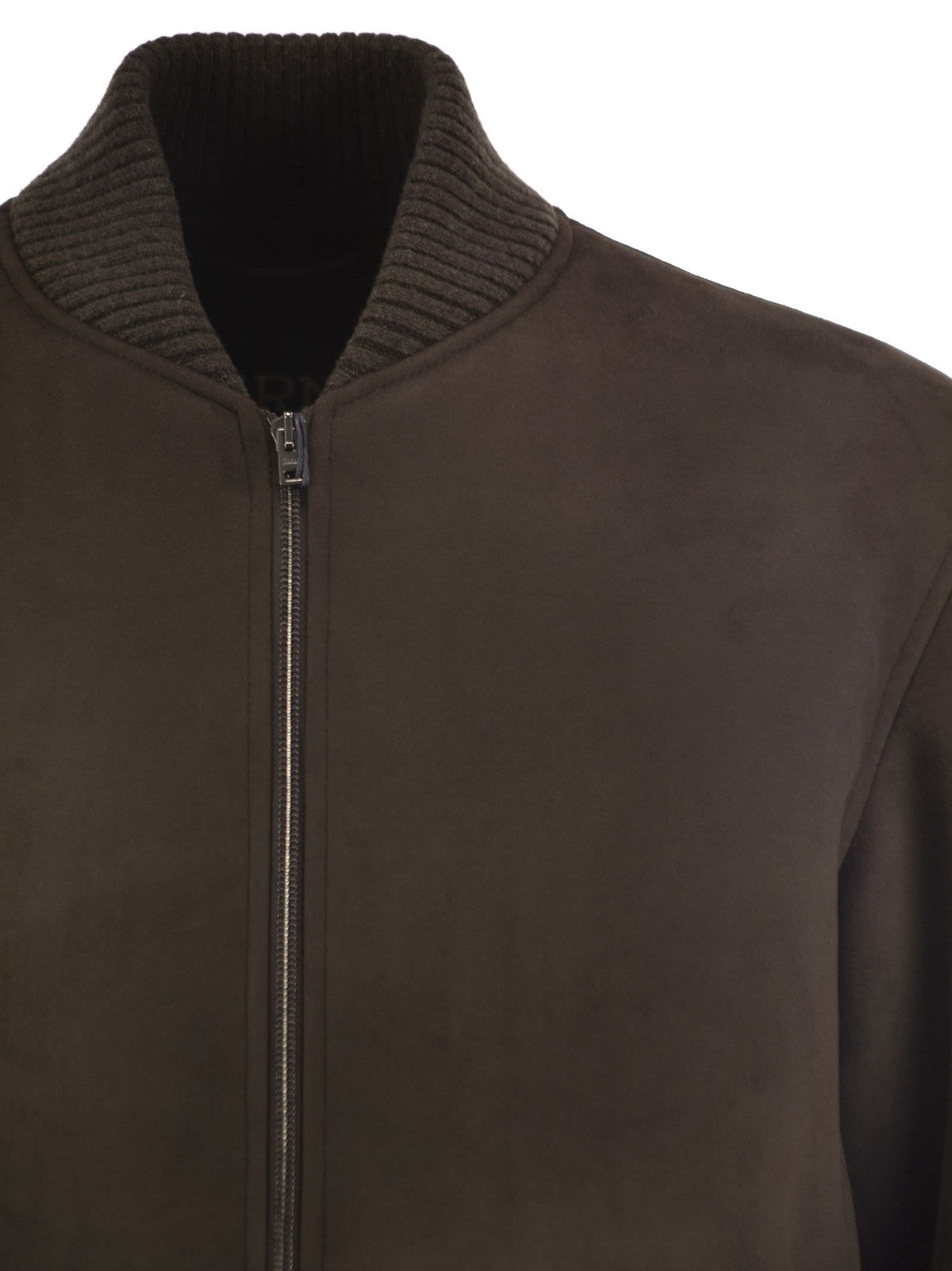 Herno Men Suede-Effect Bomber Jacket With Knitted Trims