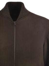 Herno Men Suede-Effect Bomber Jacket With Knitted Trims